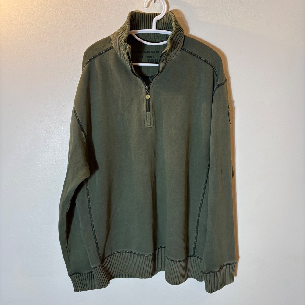 Tommy Bahama Relax Pro Leisure Tour Quarter Zip Pullover Olive Green Size Large